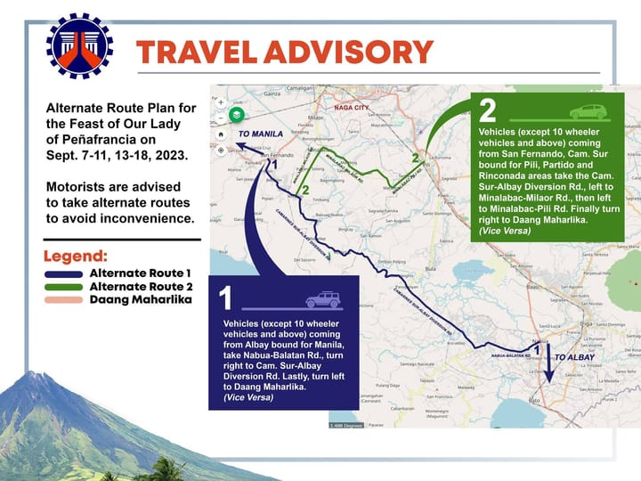 'ALTERNATIBONG RUTA PARA SA SELEBRASYON NG OUR LADY OF PEÑAFRANCIA, IMINUNGKAHI KAN DPWH BICOL'